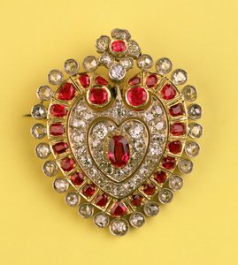 Antieke hartvormige broche (diamant en robijn) door Unbekannt Unbekannt