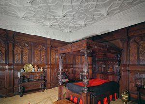 Bed met ingelegde decoratie, 1593, van Corbet Castle, Shrewsbury, panelen van Sizergh Castle, Cumbria door Unbekannt Unbekannt