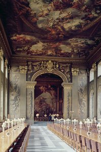 Plafond van de ingang van de Painted Hall, Oude Koninklijke Marine College, Greenwich, Londen door Unbekannt Unbekannt