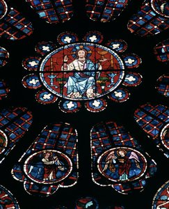 Christus in Majesteit; zuidelijke roosvenster, ca.1226 door Unbekannt Unbekannt