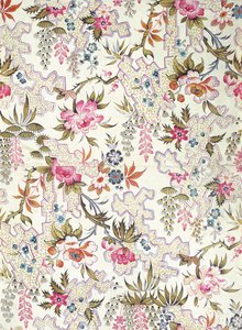 Bloemontwerp voor zijden stof met gestileerde bloemen en grondpatroon van meanders gevuld met kleine zeewieren door William Kilburn, c.1790