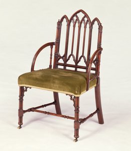 George III mahonie armstoel in de Gotische Stijl, in de stijl van Robert Manwaring, c.1765 door Unbekannt Unbekannt