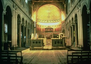 Interieur van het hoofdaltaar van San Clemente, Rome, Italië door Unbekannt Unbekannt
