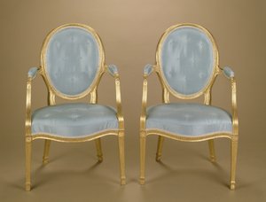 Paar Adam ovalen rugleuningstoelen, blauw bekleed, c.1780 door Unbekannt Unbekannt