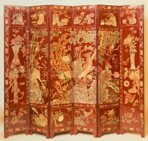 Pastorale scène, (rood lakscherm met verguld chinoiserie) door Unbekannt Unbekannt