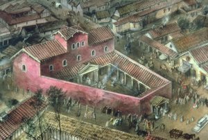Reconstructie van de 2e eeuwse Driehoekige tempel in Verulamium door Unbekannt Unbekannt