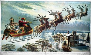Santas eerste uitstapje met slee en rendieren, illustratie voor A Visit from St. Nicholas, door Clement Clarke Moore, 1890s door Unbekannt Unbekannt
