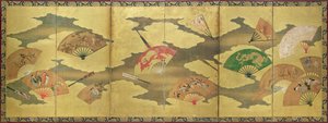 Een decoratie van open en gesloten waaiers, Momoyama-periode (1568-1615) door Unbekannt
