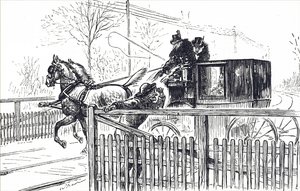 Een paard en wagen rijden door de straten van Londen