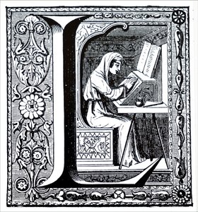 Een monnik die een manuscript verlicht