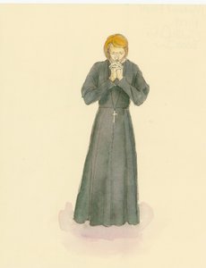 Een reconstructie illustratie van een middeleeuwse priester
