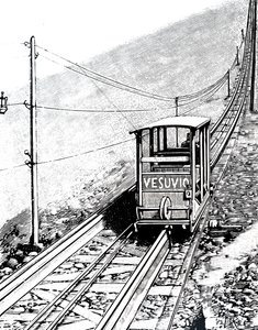 Een zijaanzicht van de auto op de Vesuvius-kabelbaan door Unbekannt