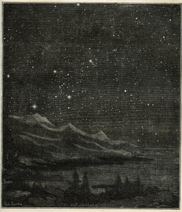 Een sterrennacht perfect om de hemel te observeren. Gravure uit Camille Flammarion