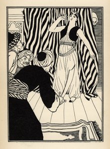 Een sultan verbergt de Baron van Munchausen. Illustratie door William Strang (1859-1921) en JB Clark uit “The Adventures of the Baron of Munchausen (Munchhausen) door Rudolf Erich Raspe (1736-1794) (1789) door Unbekannt