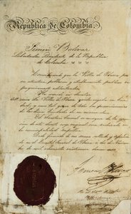 Acte van verheffing van het dorp San Miguel de Ibarra door Simon Bolivar