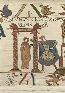 Aelfgyva met een priester, Bayeux Tapestry (wol borduurwerk op linnen) door Unbekannt