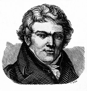 Aloys Senefelder (1771-1834), acteur en Duitse toneelschrijver, uitvinder van de lithografie en drukker - Senefelder, Alois, uitvinder van de lithografie. Illustratie / houtgravure uit: "De wereld in illustraties", uitgegeven door de auteur Dr. Chr.