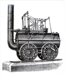Een locomotief gebouwd door George Stephenson