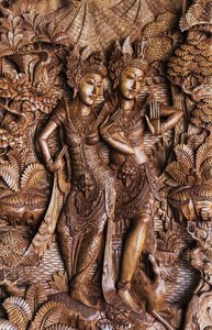 Balinese houtsnijwerk te koop, Ubud, Bali, Indonesië door Unknown