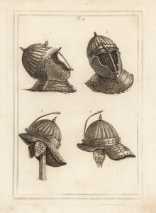 Barhelm 1,2, en de helm van de Hertog van Monmouth met een veer om een pluim te ondersteunen door Unbekannt