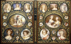 Omslag met vierentwintig portretminiaturen, uit het boek "Franse karakteristieke kostuums" door Richard Brinsley Peake, 1816 door Unbekannt