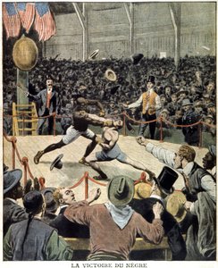 Bokser Jack Johnson wint de wereldtitel