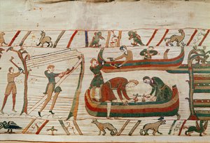 Schepen bouwen onder bevel van Hertog Willem, Bayeux Tapestry door Unbekannt