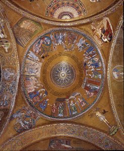 Byzantijnse architectuur: uitzicht op de koepel met mozaïeken op een gouden achtergrond door Unbekannt