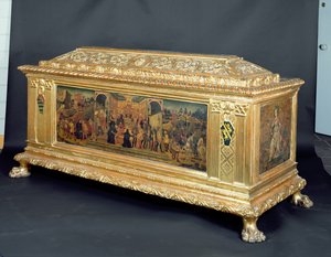 Cassone met panelen die De matigheid van Scipio en allegorieën van Moed en Voorzichtigheid uitbeelden, toegeschreven aan de werkplaats van Apollonio di Giovanni, ca. 1460-65 door Unbekannt