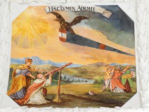 Plafondfresco in de zijbeuk van de Sint-Catharinakerk, allegorische voorstellingen van de overwinningen van keizer Leopold I op de Ottomanen, Mausoleum van de Habsburgers, Graz, Stiermarken, Oostenrijk, Europa door Unbekannter Künstler