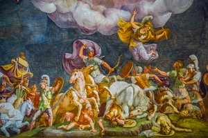 Plafondschildering in Palazzo Duccale, Koninklijk Paleis, Kasteel San Giorgio, Mantua, Lombardije, Italië, Europa