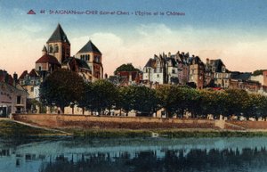 Centre, Loir et Cher (41), Saint Aignan sur Cher: uitzicht op de stad met de kerk en het kasteel