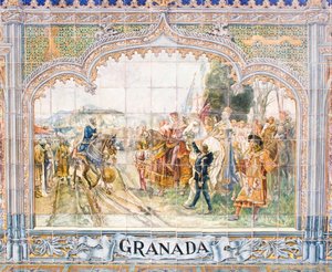 Keramische tegels op het Plaza de España met afbeelding van koning Boabdil door Unbekannter Künstler
