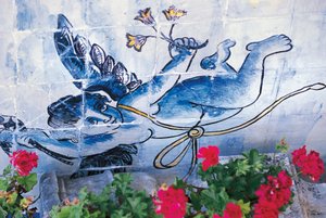 Cherubijn, azulejos tegels, Paleis van de Markiezen van Fronteira, Lissabon, Portugal (detail) door Benjamin Baud
