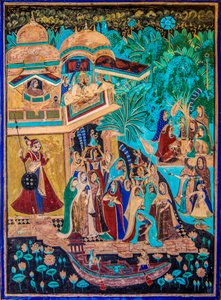 Chittra Shala binnenplaats met virtuoze fijne schilderijen, Taragarh Fort, Bundi, Rajasthan, India door Unbekannter Künstler