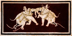 Chittra Shala binnenplaats met virtuoze fijne schilderijen, Taragarh Fort, Bundi, Rajasthan, India, Azië door Unbekannter Künstler