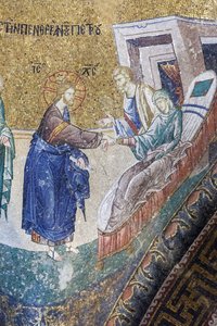 Christus geneest de schoonmoeder van Petrus, mozaïek in de Cora Kerk, Istanbul, Turkije door Unbekannter Künstler