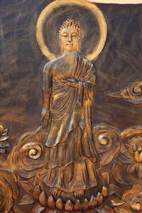 Chua Thien Lam Go boeddhistische pagode. Shakyamuni Boeddha. Varada mudra: gebaar van liefdadigheid. Thay Ninh. Vietnam door Unbekannt