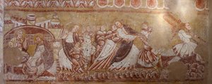 Kerk (Église Saint-Martin). Interieur. Muurschilderingen (fresco). Noordelijke muur van het koor (detail)