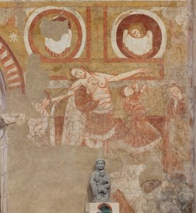 Kerk (Église Saint-Martin). Interieur. Muurschilderingen (fresco). Westmuur van het schip. Detail. Kruisafneming. 12e eeuw. door Unbekannt
