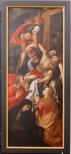 Kerk (Eglise Saint-Martin). Interieur. Drieluik. De kruisiging