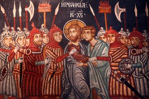 Kerk van Aartsengel Michaël. Fresco. Jezus Christus gearresteerd, 20150510, Pedoulas, Cyprus door Unbekannt