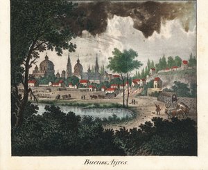 Stadsgezicht Buenos Aires (Argentinië). Lithografie voor het boek: “Galerie complete en tableaux fideles des peuples d