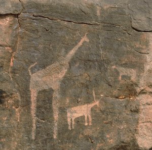 Close-up van prehistorische schilderingen, Tenere Woestijn, Niger