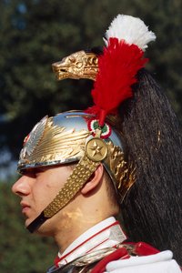 Close-up van een cuirassier met helm
