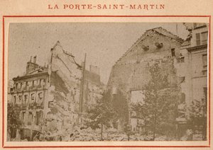 Commune van Parijs (1871): uitzicht op de Porte Saint Martin in Parijs, verwoest in mei 1871 door Unbekannt