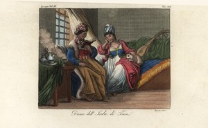 Kostuum van de vrouwen van het eiland Tino, Italië