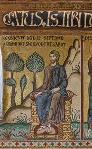 Cyclus van mozaïeken over het Oude Testament, cyclus van de Schepping: "De Rust van de Schepper op de Zevende Dag", 12e eeuw, De Palatijnse Kapel, Het Koninklijk Paleis of Palazzo dei Normanni, Palermo, Sicilië, Italië door Unbekannter Künstler