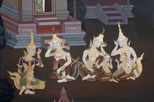 Detail van een muurschildering in de Uposatha (heiligdom) van de Buddhapadipa tempel, Wimbledon, Groot-Brittannië
