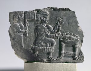Elamitische vrouw aan het spinnen, Neo-Elamitische Periode, c.700-600 v.Chr. (bitumen)